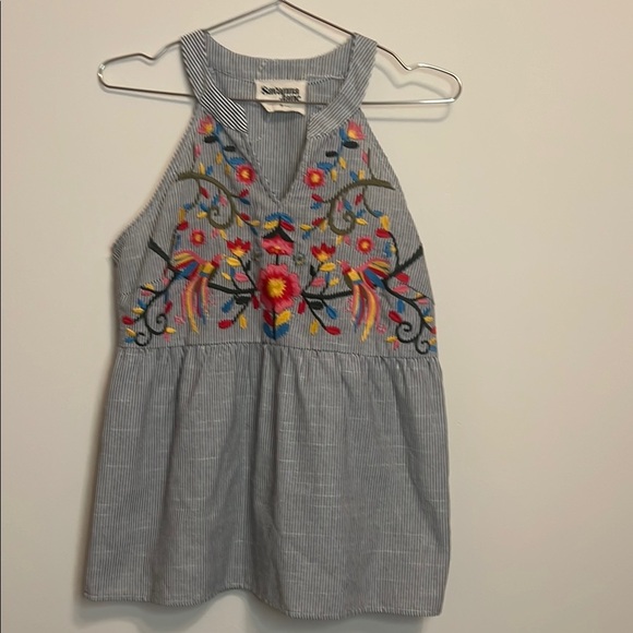 Savanna Jane Striped Halter Top with Floral Embroidery - Picture 1 of 5